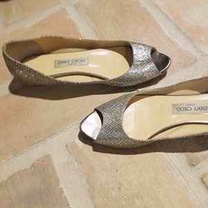 Jimmy Choo Open-toed Silver Glitter Flats